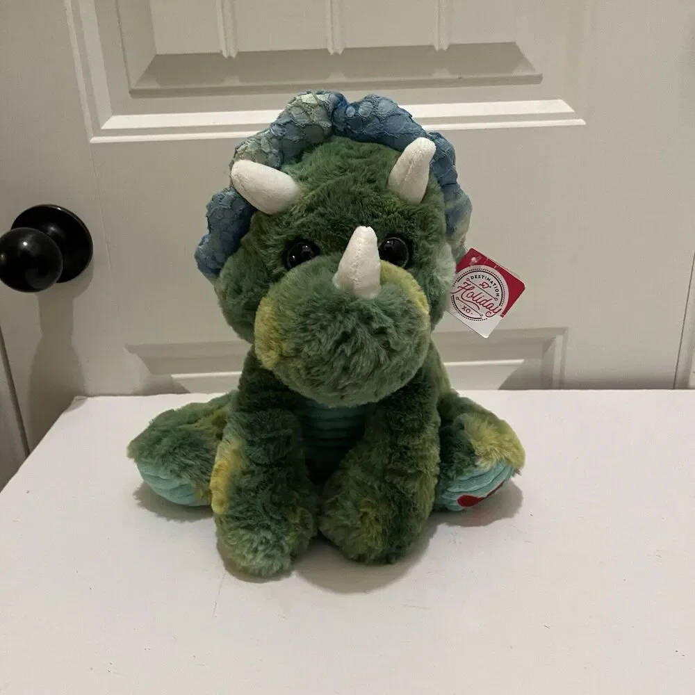 Destination Holiday Triceratops Green Plush Stuffed Animal Toy Heart 11”  2021